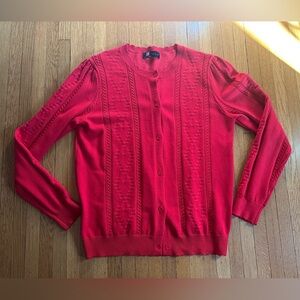 Kancy Kole Cardinal Red Heart Cardigan with Scalloped Edges, Size L